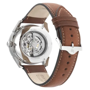 Montre Lip Himalaya Squelette automatique cadran argent bracelet cuir marron 40 mm