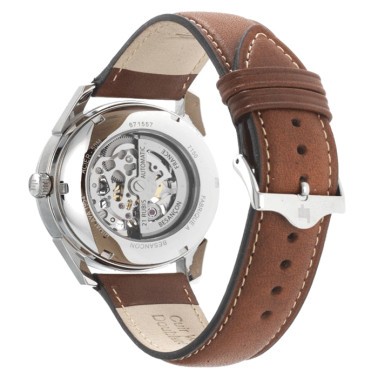 Montre Lip Himalaya Squelette automatique cadran argent bracelet cuir marron 40 mm