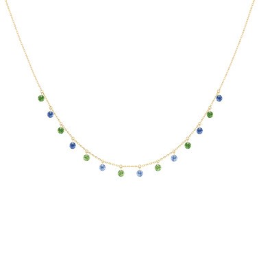 Collier La Brune et La Blonde Confetti Rio en or jaune saphirs bleus et tsavorites 1,80 carat - Zoom
