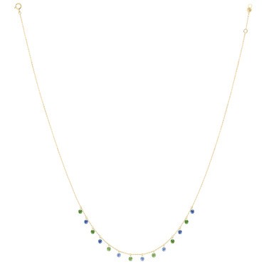 Collier La Brune et La Blonde Confetti Rio en or jaune saphirs bleus et tsavorites 1,80 carat - Full