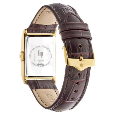 Montre Lip Churchill T18 quartz cadran doré bracelet cuir marron