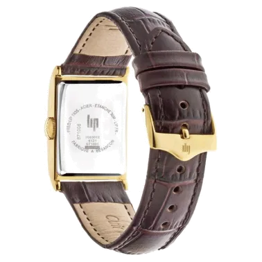 Montre Lip Churchill T18 quartz cadran doré bracelet cuir marron