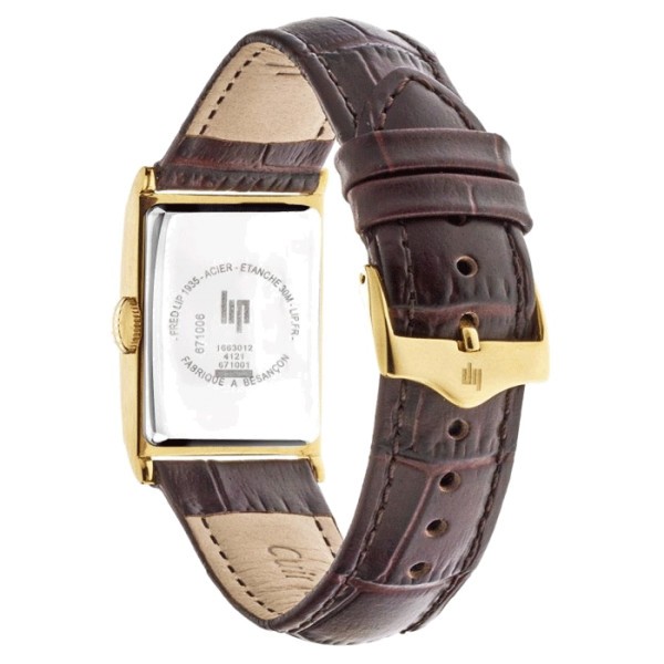 Montre Lip Churchill T18 quartz cadran doré bracelet cuir marron