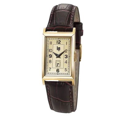 Montre Lip Churchill T18 quartz cadran doré bracelet cuir marron