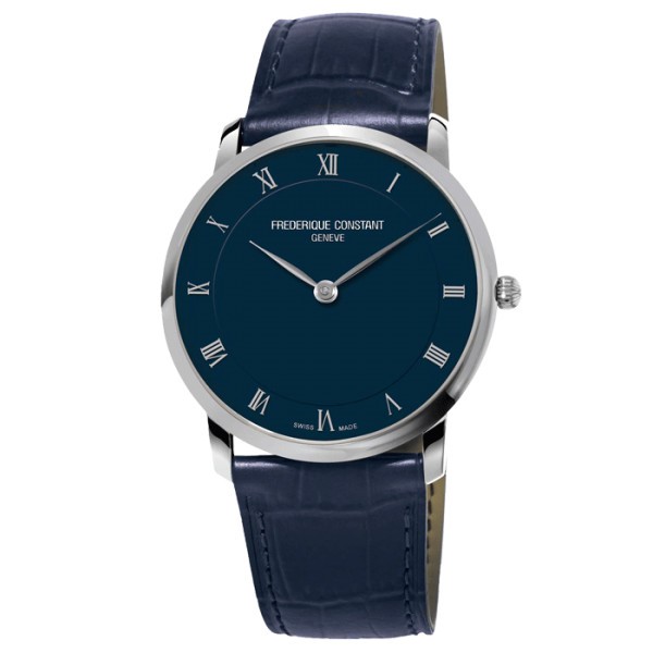 Montre Frédérique Constant Slimline quartz cadran bleu bracelet cuir bleu 39 mm