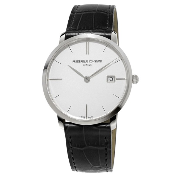 Montre Frédérique Constant Slimline quartz cadran argenté bracelet cuir noir 38,4 mm