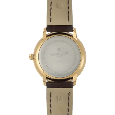 Montre Frédérique Constant Slimline quartz cadran argenté bracelet cuir marron 28,6 mm