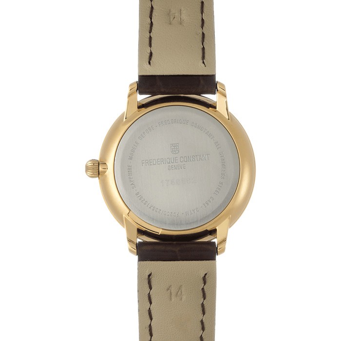 Montre Frédérique Constant Slimline quartz cadran argenté bracelet cuir marron 28,6 mm