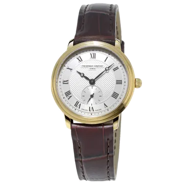 Montre Frédérique Constant Slimline quartz cadran argenté bracelet cuir marron 28,6 mm