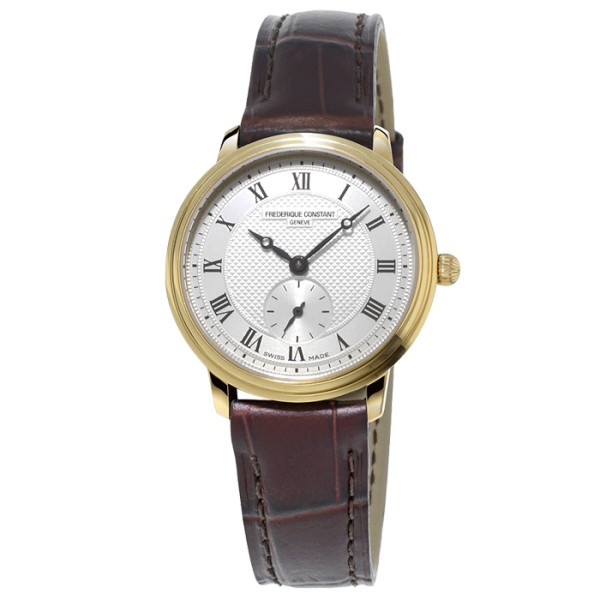 Montre Frédérique Constant Slimline quartz cadran argenté bracelet cuir marron 28,6 mm