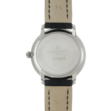 Montre Frédérique Constant Slimline quartz cadran argenté bracelet cuir noir 28,6 mm