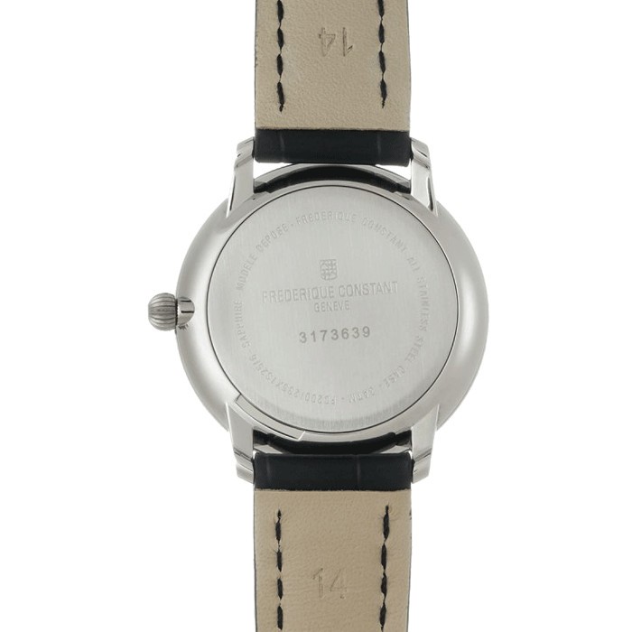 Montre Frédérique Constant Slimline quartz cadran argenté bracelet cuir noir 28,6 mm