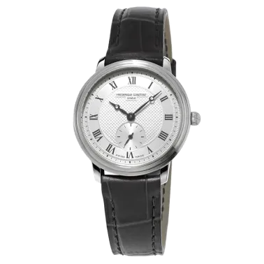 Montre Frédérique Constant Slimline quartz cadran argenté bracelet cuir noir 28,6 mm