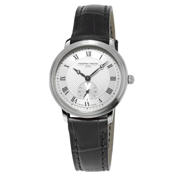 Montre Frédérique Constant Slimline quartz cadran argenté bracelet cuir noir 28,6 mm