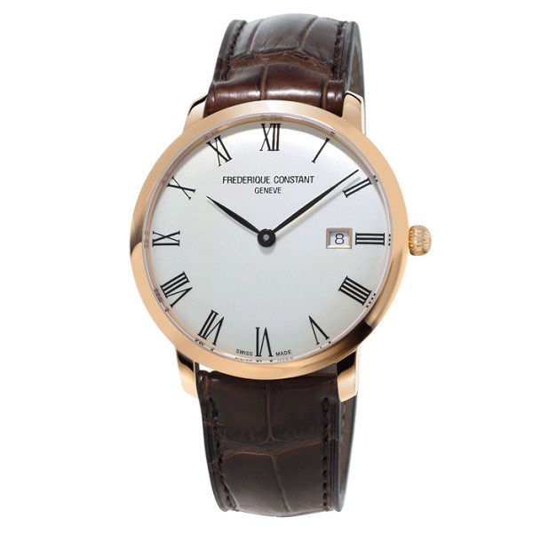 Montre Frédérique Constant Slimline automatique cadran blanc bracelet cuir marron 40 mm