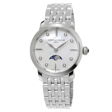 Montre Frédérique Constant Slimline Moonphase quartz cadran nacre bracelet acier 30 mm