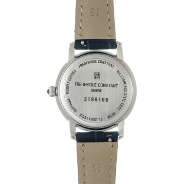 Montre Frédérique Constant Slimline Moonphase quartz cadran nacre bracelet cuir bleu 30 mm