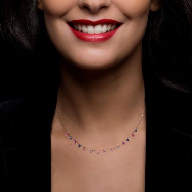Collier La Brune et La Blonde Confetti Venise en or rose et pierres précieuses 1,80 carat - Porte