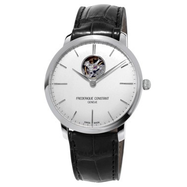 Montre Frédérique Constant Slimline Heart Beat automatique cadran argenté bracelet cuir noir 40 mm