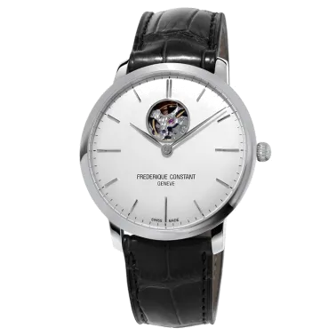 Montre Frédérique Constant Slimline Heart Beat automatique cadran argenté bracelet cuir noir 40 mm
