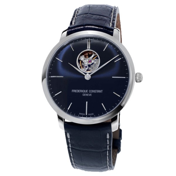 Montre Frédérique Constant Slimline Heart Beat automatique cadran bleu bracelet cuir bleu 40 mm