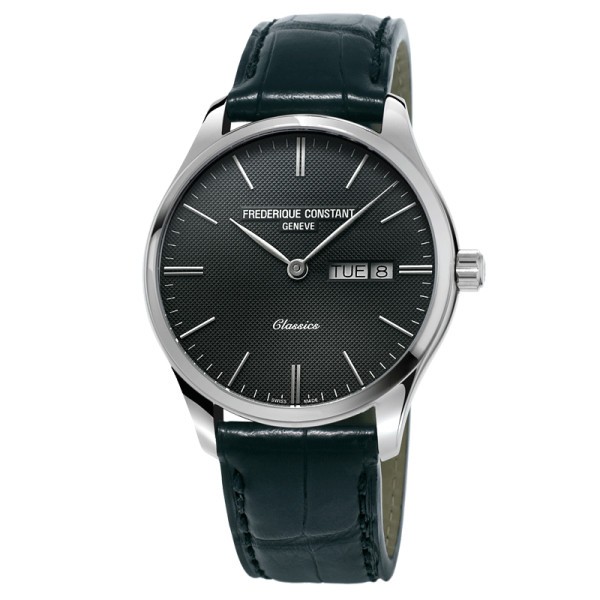 Montre Frédérique Constant Classics quartz cadran anthracite bracelet cuir noir 40 mm