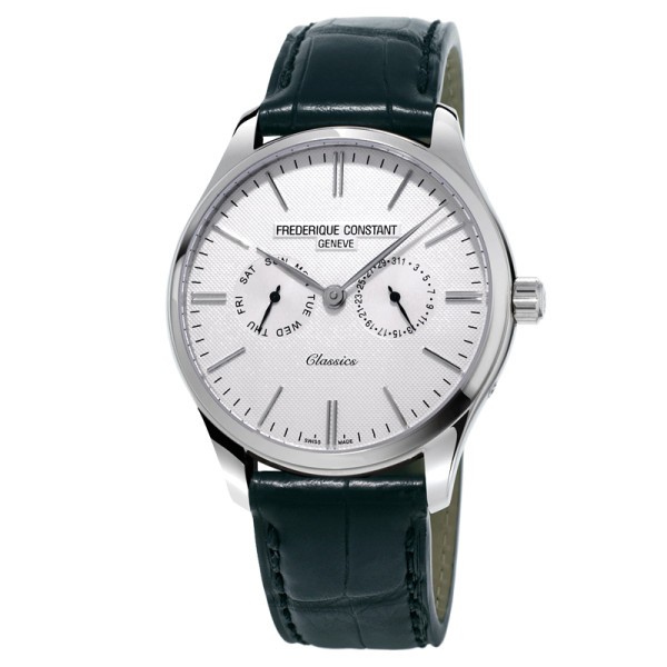 Montre Frédérique Constant Classics quartz cadran argenté bracelet cuir noir 40 mm