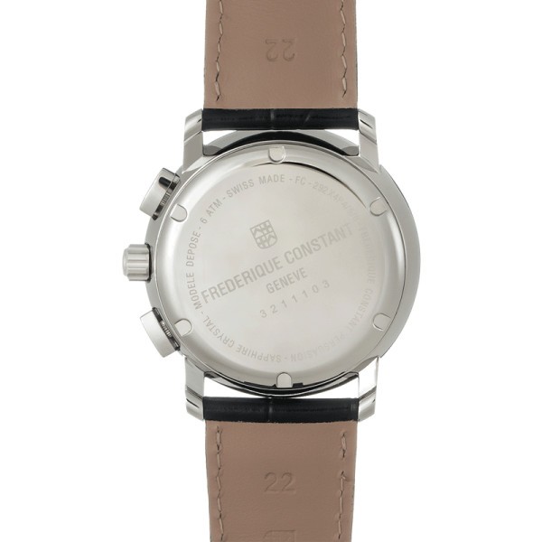 Montre Frédérique Constant Classics chronographe quartz cadran argenté bracelet cuir noir 40 mm