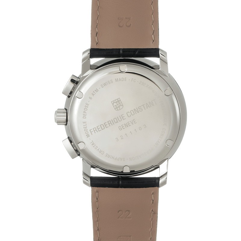 Montre Frédérique Constant Classics chronographe quartz cadran argenté bracelet cuir noir 40 mm