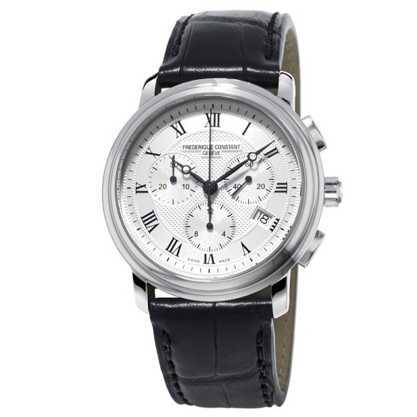 Montre Frédérique Constant Classics chronographe quartz cadran argenté bracelet cuir noir 40 mm