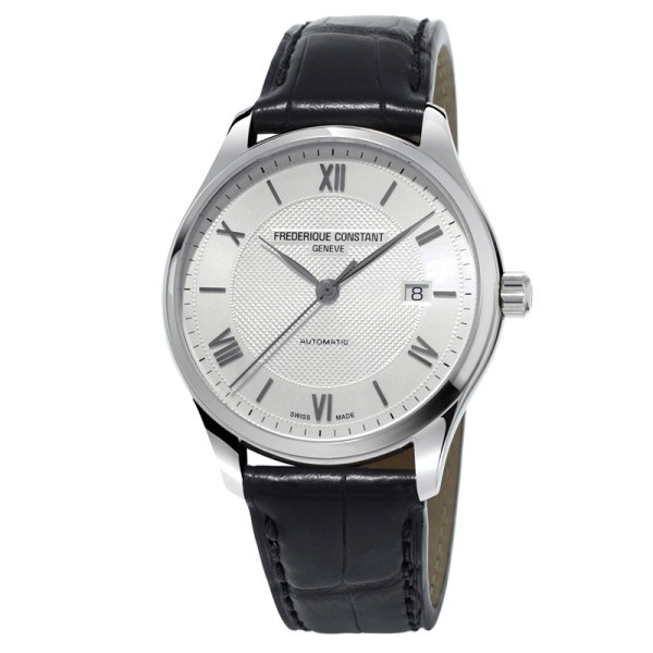 Montre Frédérique Constant Classics automatique cadran argenté guilloché bracelet cuir noir 40 mm