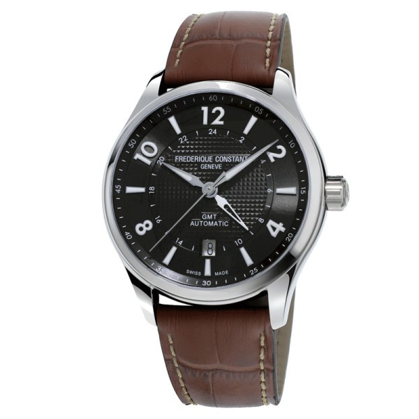 Montre Frédérique Constant Runabout GMT automatique cadran anthracite bracelet cuir marron édition limitée 42 mm