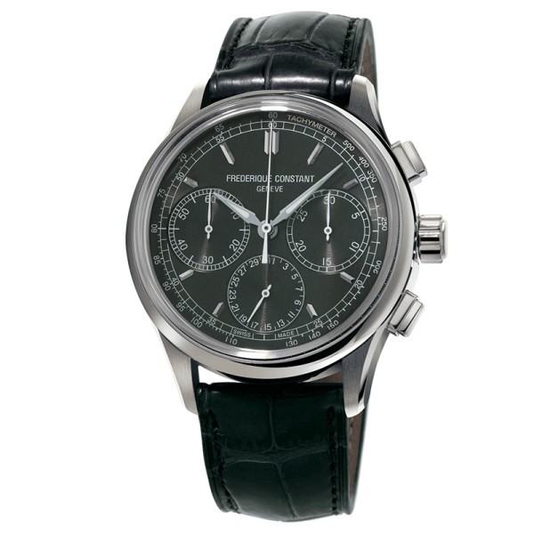 Montre Frédérique Constant Flyback Chronograph automatique cadran noir bracelet cuir alligator noir 42 mm