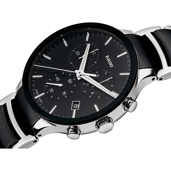 Montre Rado Centrix quartz chronographe cadran noir bracelet céramique noire 40 mm