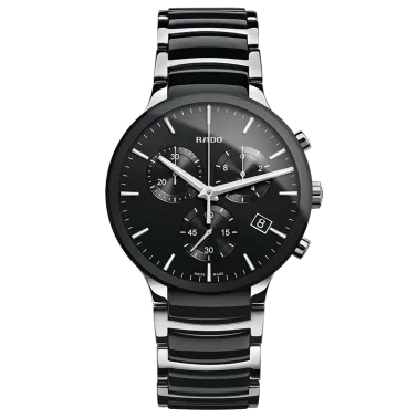 Montre Rado Centrix quartz chronographe cadran noir bracelet céramique noire 40 mm R30130152