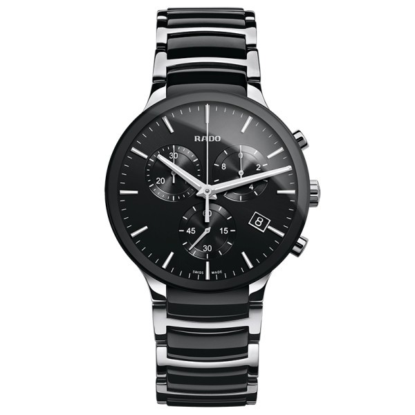 Montre Rado Centrix quartz chronographe cadran noir bracelet céramique noire 40 mm