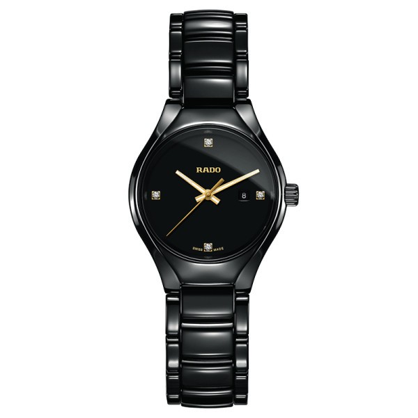 Montre Rado True quartz cadran noir bracelet céramique noire 30 mm