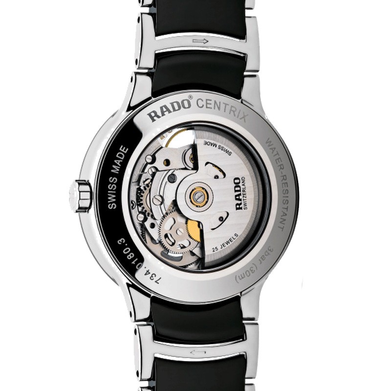Montre Rado Centrix automatique cœur ouvert bracelet céramique noire 38 mm R30178152