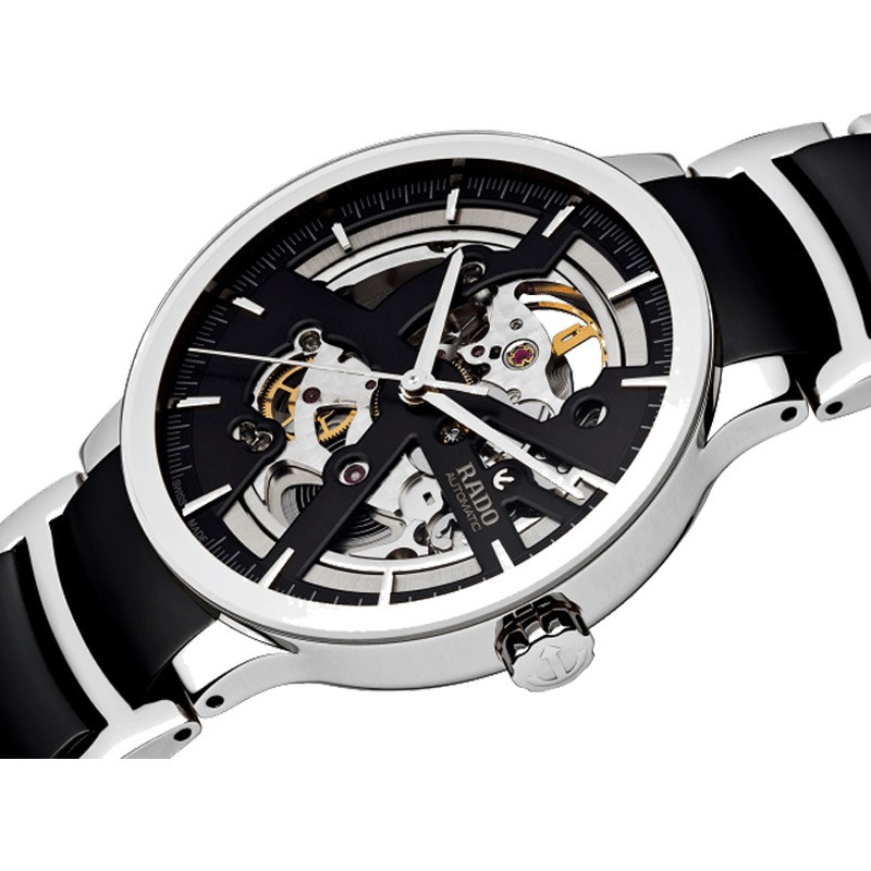 Montre Rado Centrix automatique cœur ouvert bracelet céramique noire 38 mm R30178152