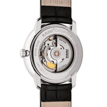 Montre Rado Coupole Classic automatique cadran argent bracelet cuir noir 41 mm