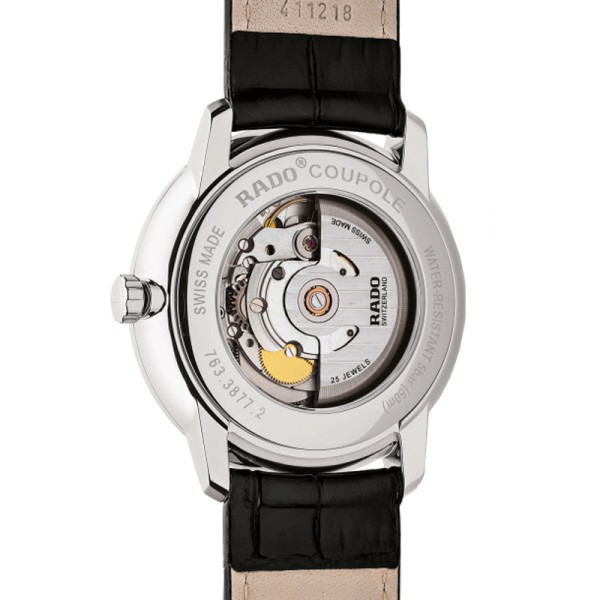 Montre Rado Coupole Classic automatique cadran argent bracelet cuir noir 41 mm