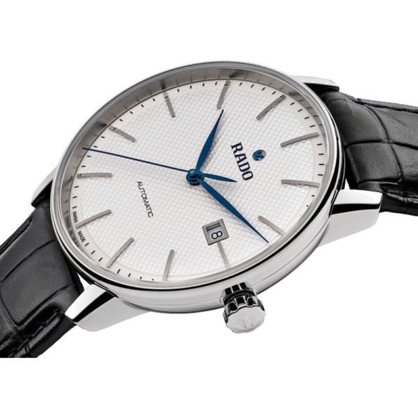 Montre Rado Coupole Classic automatique cadran argent bracelet cuir noir 41 mm