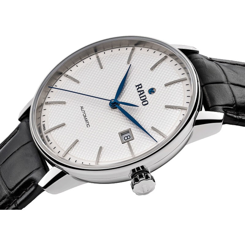 Montre Rado Coupole Classic automatique cadran argent bracelet cuir noir 41 mm