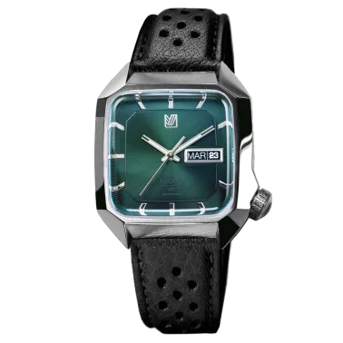 Montre March LA.B AM2 Forest Electric bracelet cuir de buffle perforé noir 39 mm