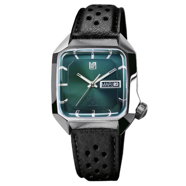 Montre March LA.B AM2 Forest Electric bracelet cuir de buffle perforé noir 39 mm