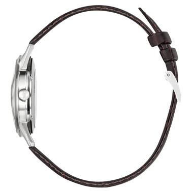 Montre Lip Himalaya quartz cadran argent bracelet cuir marron 35 mm