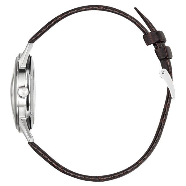 Montre Lip Himalaya quartz cadran argent bracelet cuir marron 35 mm