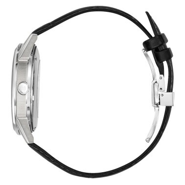 Montre Lip Himalaya quartz cadran argent bracelet cuir noir 40 mm