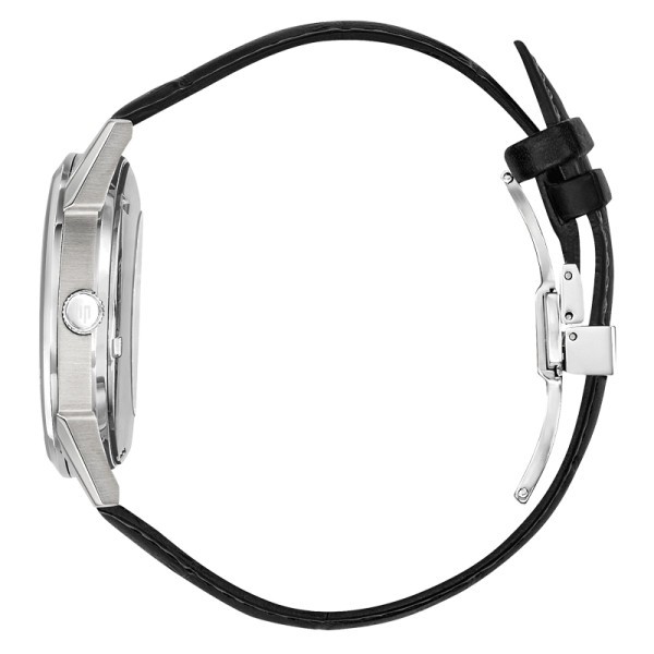 Montre Lip Himalaya quartz cadran argent bracelet cuir noir 40 mm
