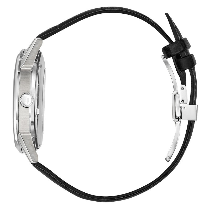Montre Lip Himalaya quartz cadran argent bracelet cuir noir 40 mm
